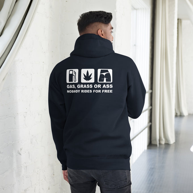 Biker - Premium Unisex Hoodie " Gas Grass or Ass" – Marineblau – Rückansicht