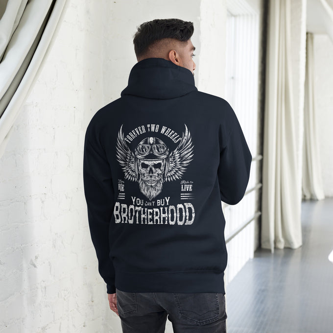 Biker - Premium Unisex Hoodie " Forver Two Wheels" – Marineblau – Rückansicht
