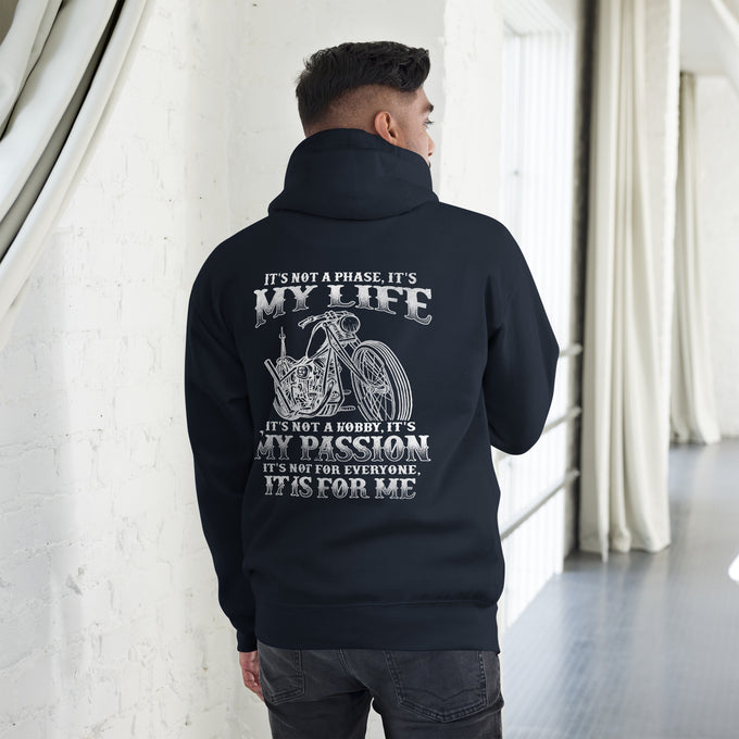 Biker - Premium Unisex Hoodie " My Life My Passion" – Marineblau – Rückansicht