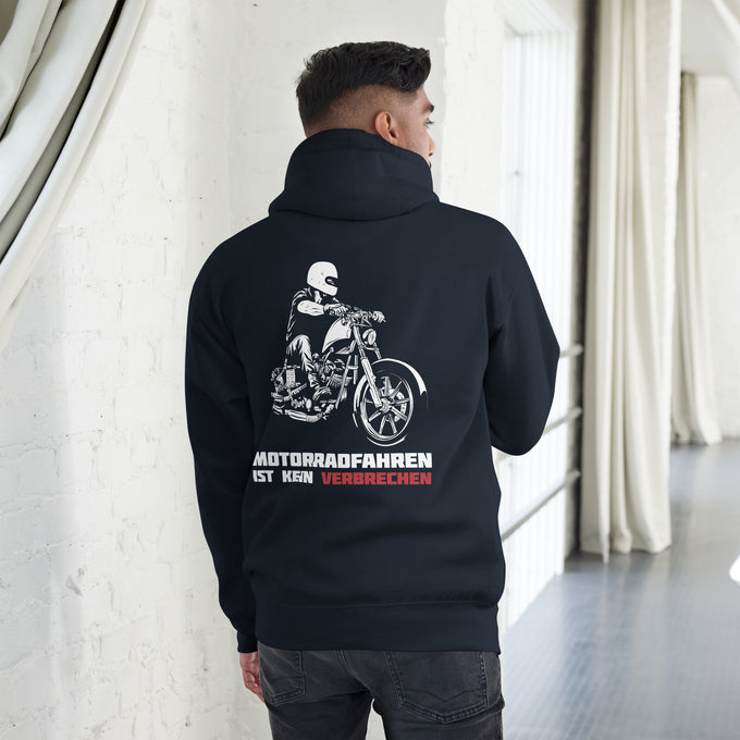 Biker - Premium Unisex Hoodie " Motorradfahren ist kein Verbrechen" – Marineblau – Rückansicht