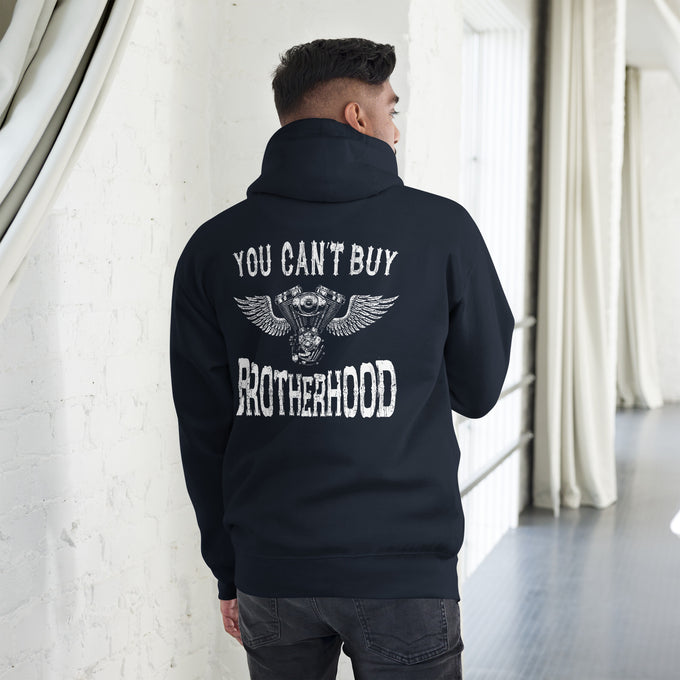 Biker - Premium Unisex Hoodie " You Can´t Buy Brotherhood" Variante 12 – Marineblau – Rückansicht