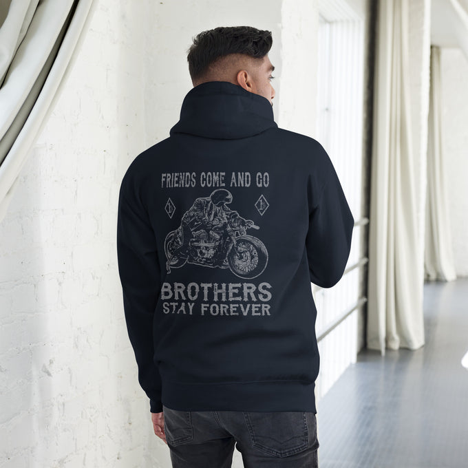 Biker - Premium Unisex Hoodie " Friend come and Go" – Marineblau – Rückansicht