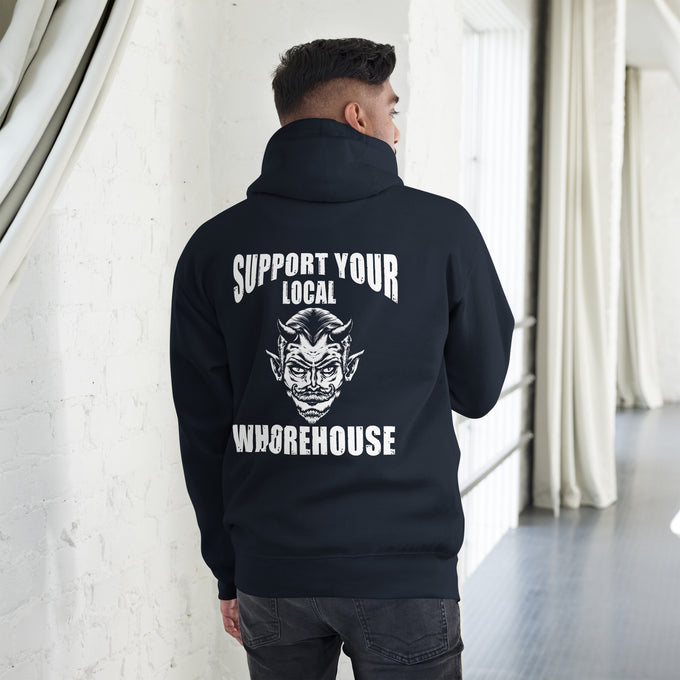 Biker - Premium Unisex Hoodie " Support your Local Whorehouse" – Marineblau – Rückansicht