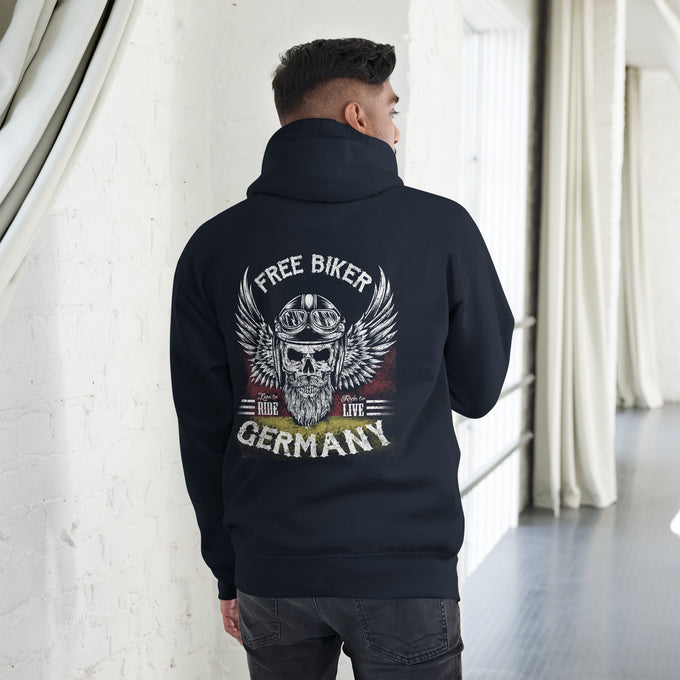 Biker - Premium Unisex Hoodie " Free Biker Germany" – Marineblau – Rückansicht