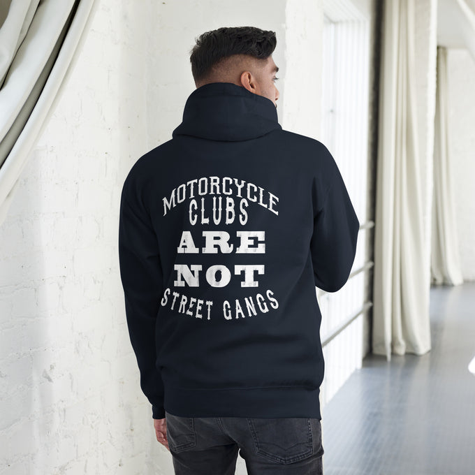 Biker - Premium Unisex Hoodie " Motorcycles Club´s are not a Streetgang" – Marineblau – Rückansicht