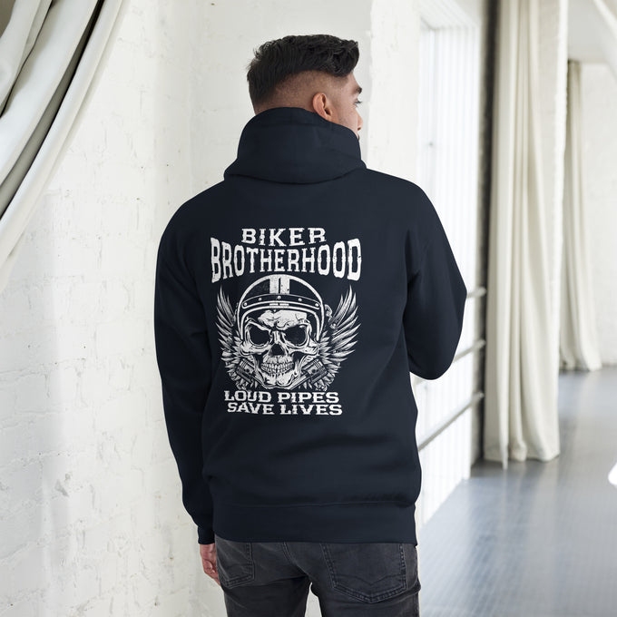 Biker - Premium Unisex Hoodie " Biker Brotherhood" Variante 5 – Marineblau – Rückansicht
