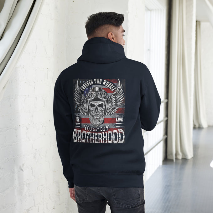 Biker - Premium Unisex Hoodie " Forever Two Wheels" Variante 4 – Marineblau – Rückansicht