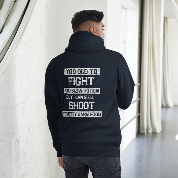 Biker - Premium Unisex Hoodie " To Old To Fight" – Marineblau – Rückansicht