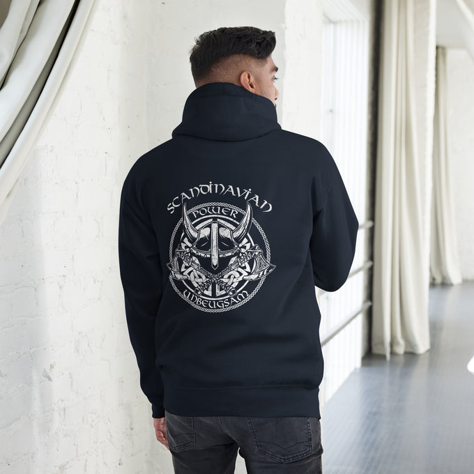 Herren T-Shirt und Hoodies Wikinger "Scandinavian Power Unbeugsam" – Marineblau – Rückansicht