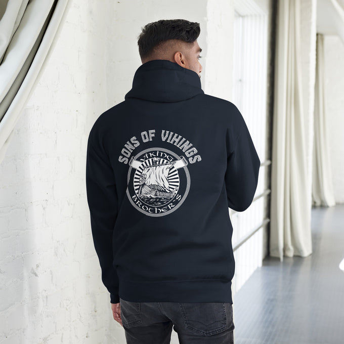 Herren T-Shirt und Hoodies Wikinger "Sons of Vikings" – Marineblau – Rückansicht