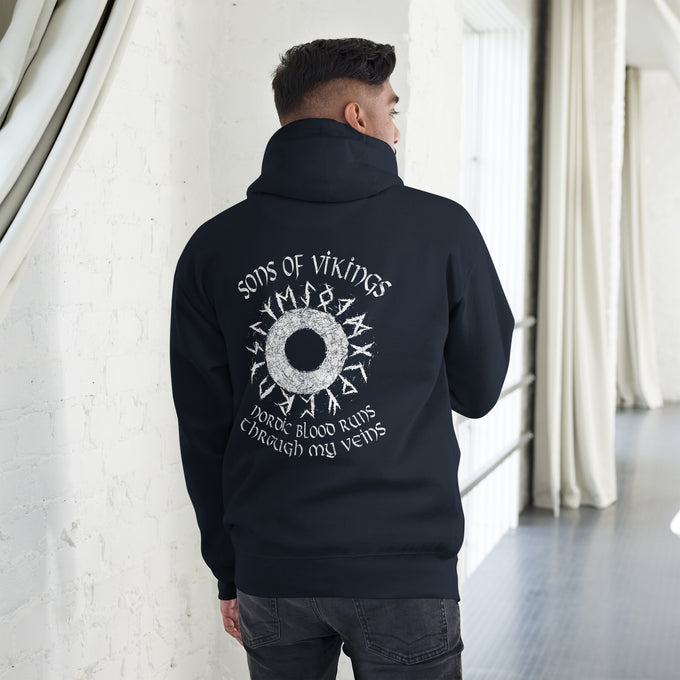 Herren T-Shirt und Hoodies Wikinger "Sons of Vikings" Variante 2 – Marineblau – Rückansicht