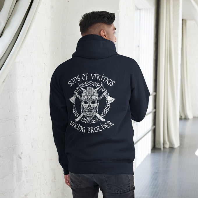 Herren T-Shirt und Hoodies Wikinger "Sons of Vikings" Variante 7 – Marineblau – Rückansicht