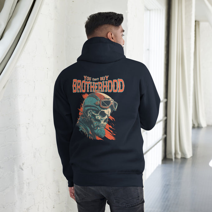 Biker - Premium Unisex Hoodie " You Can´t Buy Brotherhood" Variante2 – Marineblau – Rückansicht