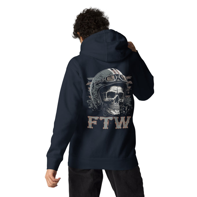 Biker - Premium Unisex Hoodie " FTW" Variante1 – Marineblau – Rückansicht
