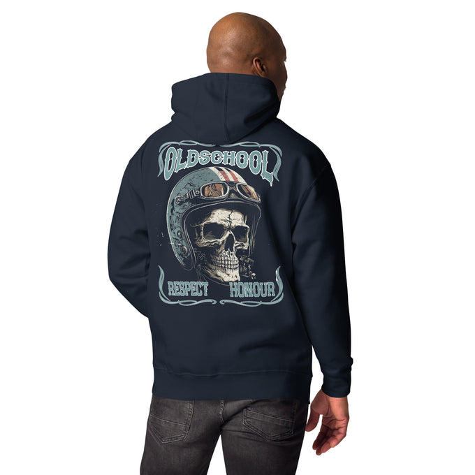 Biker - Premium Unisex Hoodie " Old School Biker" Variante2 – Marineblau – Rückansicht