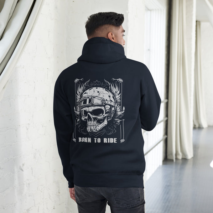 Biker - Premium Unisex Hoodie "Born To Ride" – Marineblau – Rückansicht