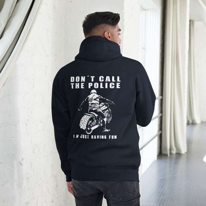 Biker - Premium Unisex Hoodie "Don´t call the police" Variante 3 – Marineblau – Rückansicht