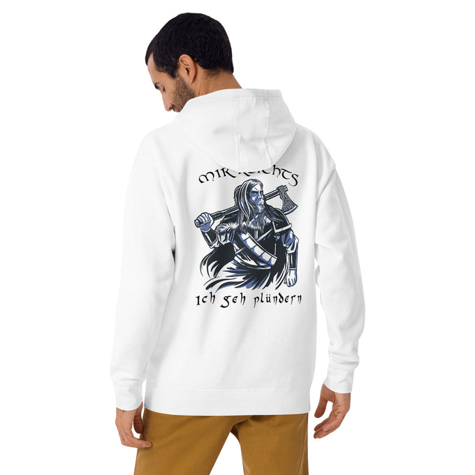 Herren T-Shirt und Hoodies Wikinger "Mir reichts Ich geh plündern" Variante2 – Weiß – Rückansicht