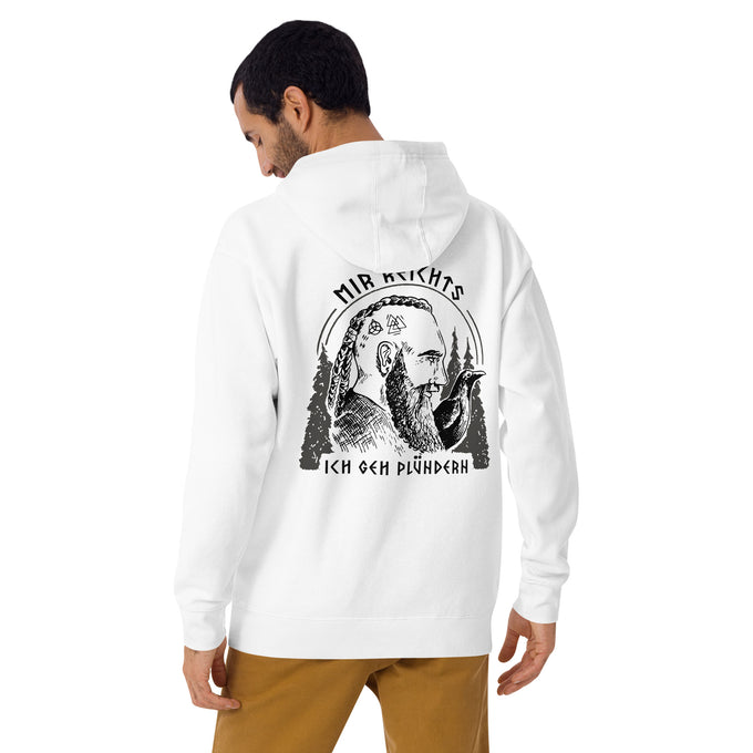 Herren T-Shirt und Hoodies Wikinger "Mir reichts Ich geh plündern" Variante4 – Weiß – Rückansicht